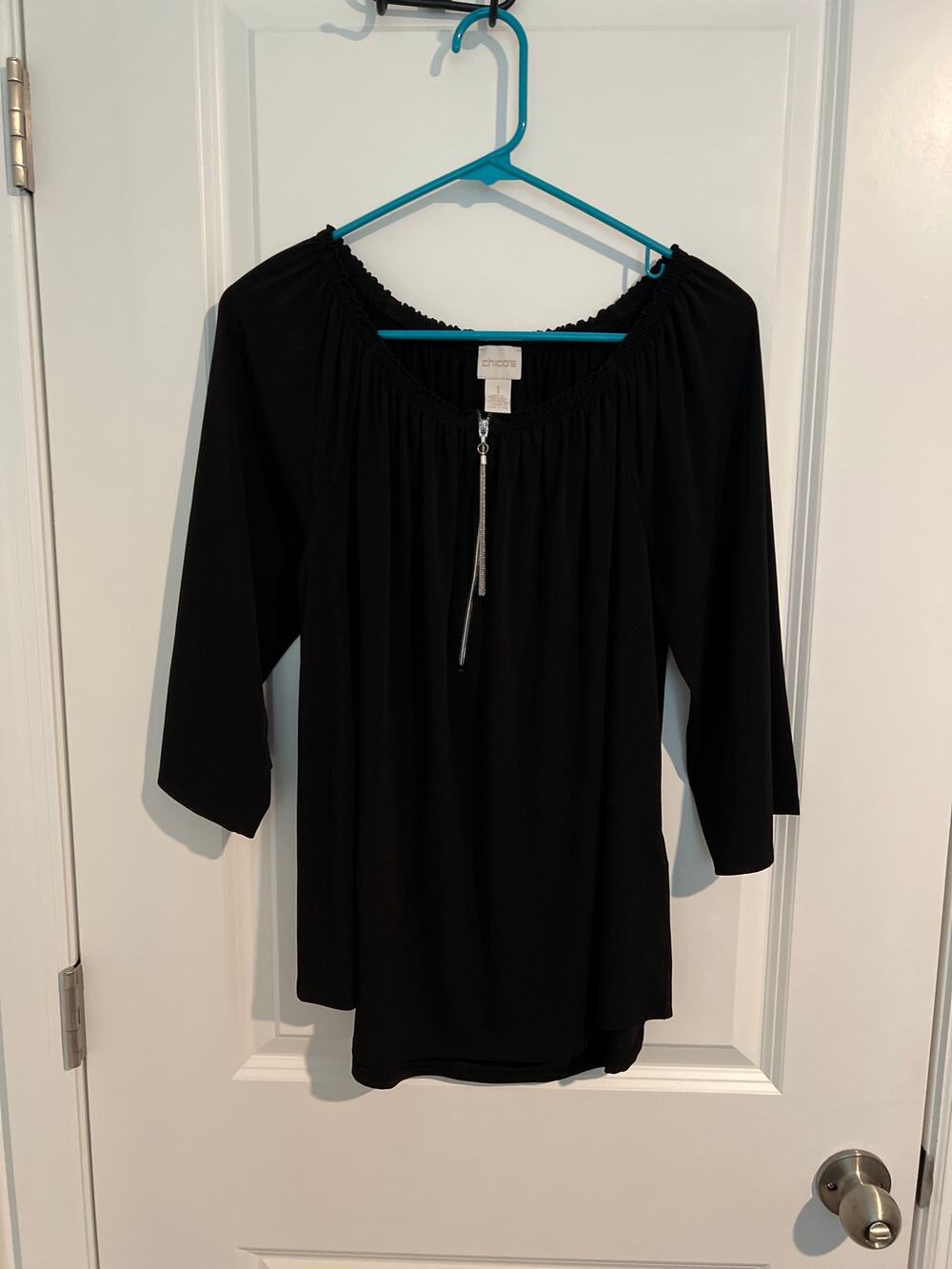Chico's Knit Kit Off-the-Shoulder Zip Top – Size 1 (S/8)